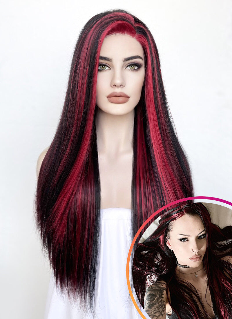 Black Mixed Red Lace Front Wig  WigIsFashion – Wig Is Fashion