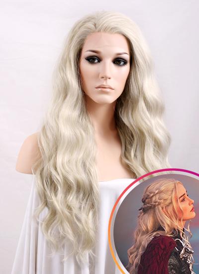 Wavy Pastel Ash Blonde Lace Front Synthetic Wig LF101 Wig Is Fashion