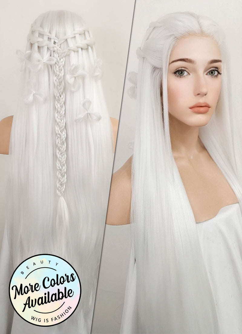 White Braided Yaki Lace Front Synthetic Wig LF2087