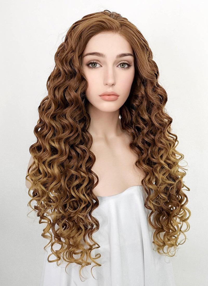 Two Tone Brown Curly Lace Front Synthetic Wig LF3215 Wig Is Fashion