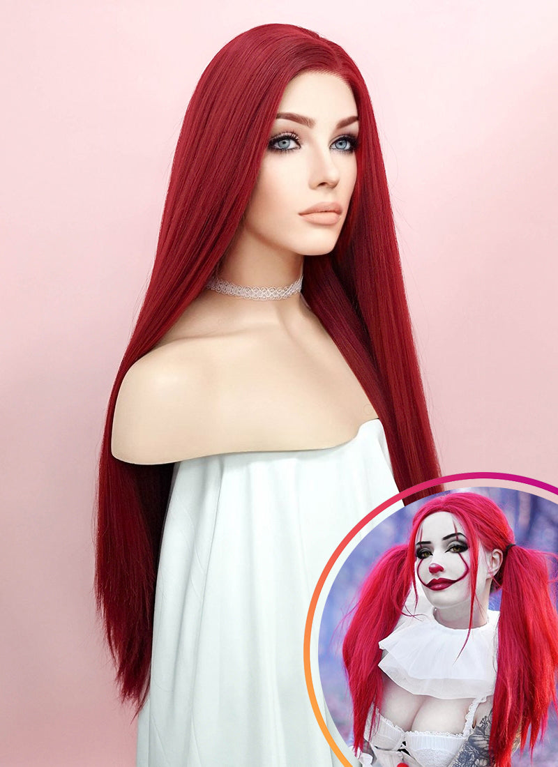 Straight Yaki Red Lace Front Synthetic Wig LF624A Wig Is Fashion