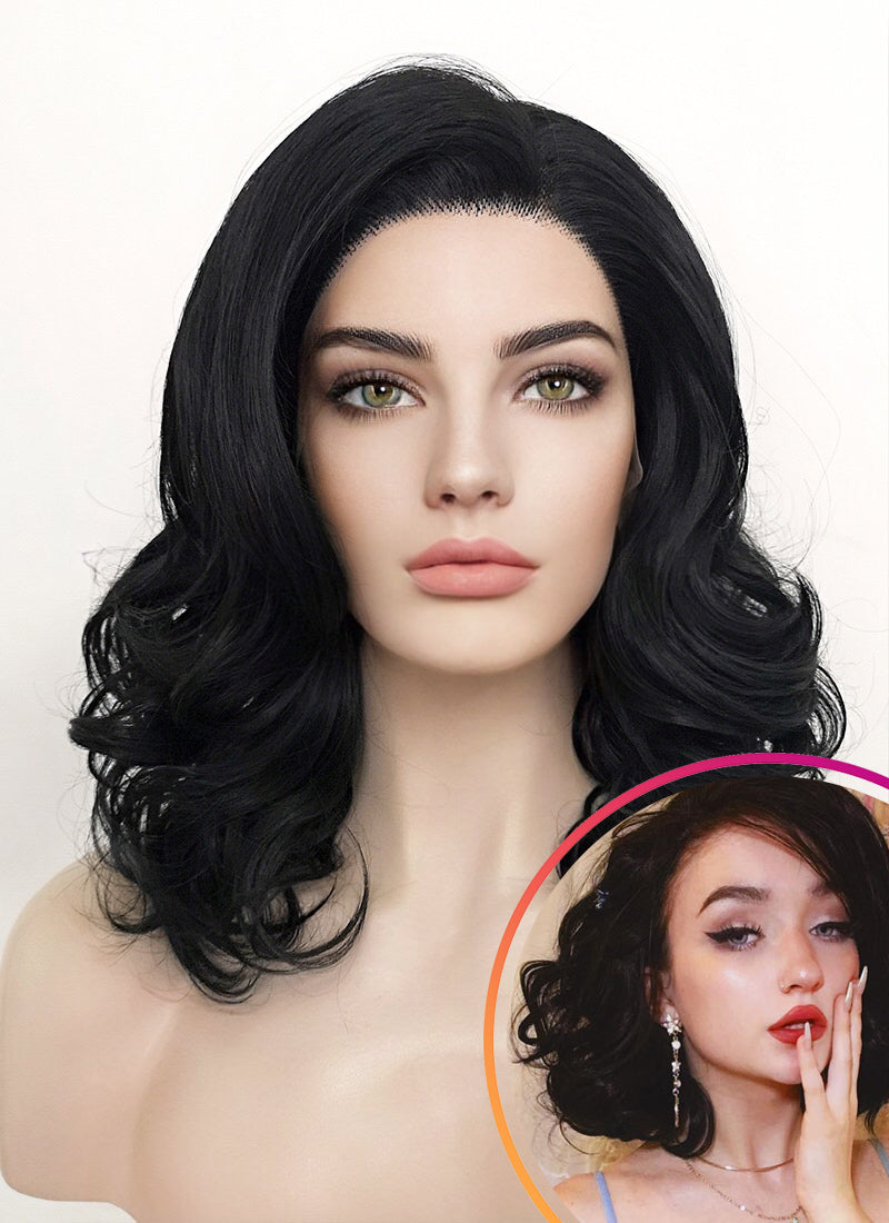 Jet Black Wavy Lace Front Synthetic Wig LF257 Wig Is Fashion