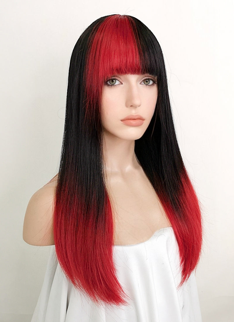 Black Red Ombre Straight Synthetic Wig NS408