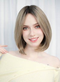 Balayage Blonde With Dark Roots Straight Mono Top Lace Wig MN005