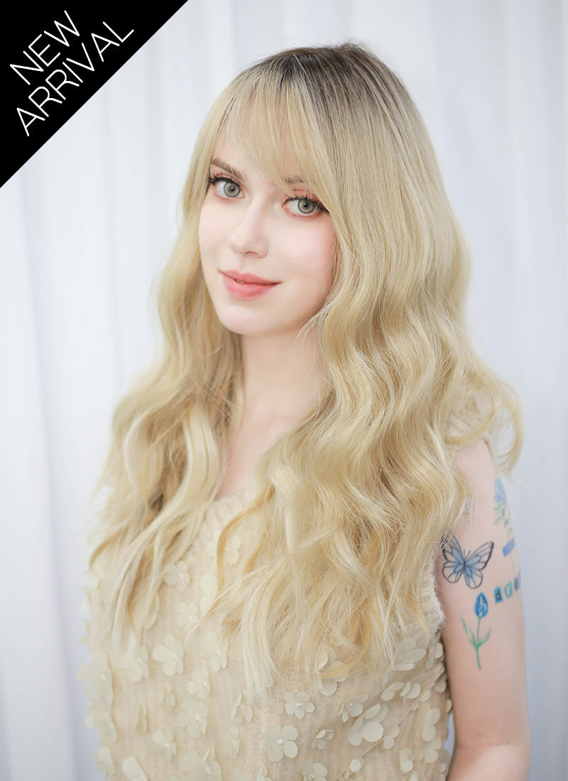 Blonde With Dark Roots Wavy Mono Top Lace Wig MN007