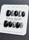 Dark Black Devil's Eye & Silver Cat-Eye Rounded Handmade Press-On Nails NF021