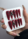 Gothic Dark Red Demon Face Almond Handmade Press-On Nails NF023