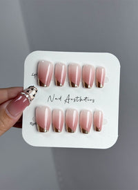 Diagonal French Pink Gradient-Tone Coffin Handmade Press-On Nails NF043