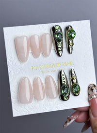 Luxurious High-End Royal-Style Almond Handmade Press-On Nails NF049