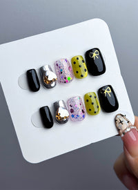 Mix & Match Gem & Glitter Accent Designs Square Handmade Press-On Nails NF050