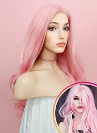 Wavy Pastel Pink Lace Front Synthetic Wig LF084