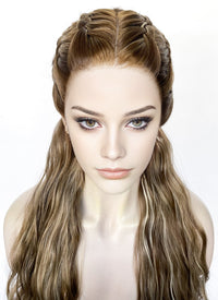 Brown With Blonde Highlights Braided Lace Front Synthetic Wig LF2508