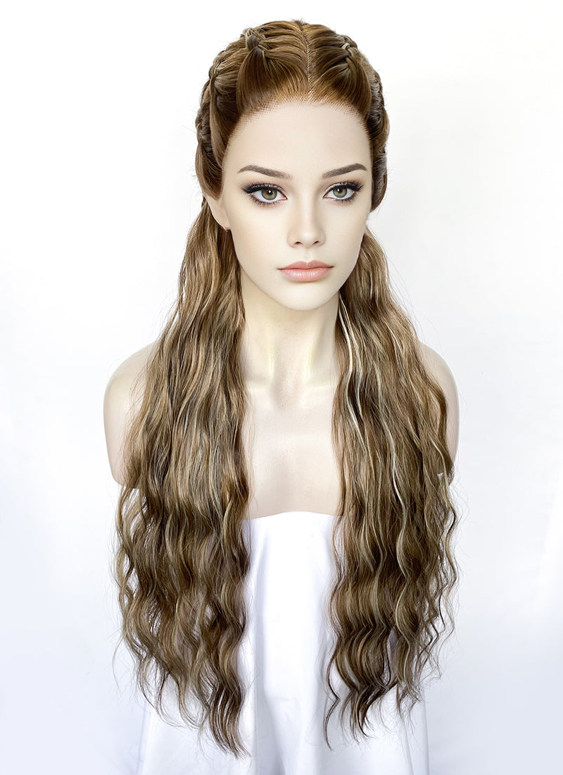 Brown With Blonde Highlights Braided Lace Front Synthetic Wig LF2508