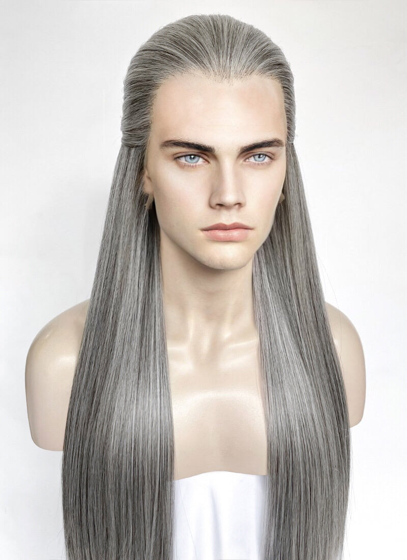 Mixed Grey Straight Lace Front Synthetic Men's Wig LF3270E