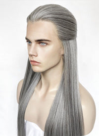 Mixed Grey Straight Lace Front Synthetic Men's Wig LF3270E