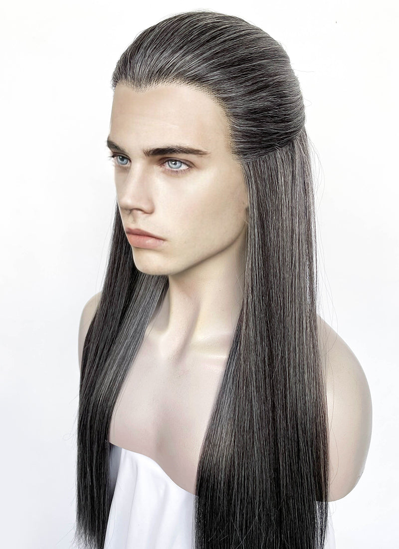 Mixed Dark Grey Straight Lace Front Synthetic Men's Wig LF3270J (Customisable)