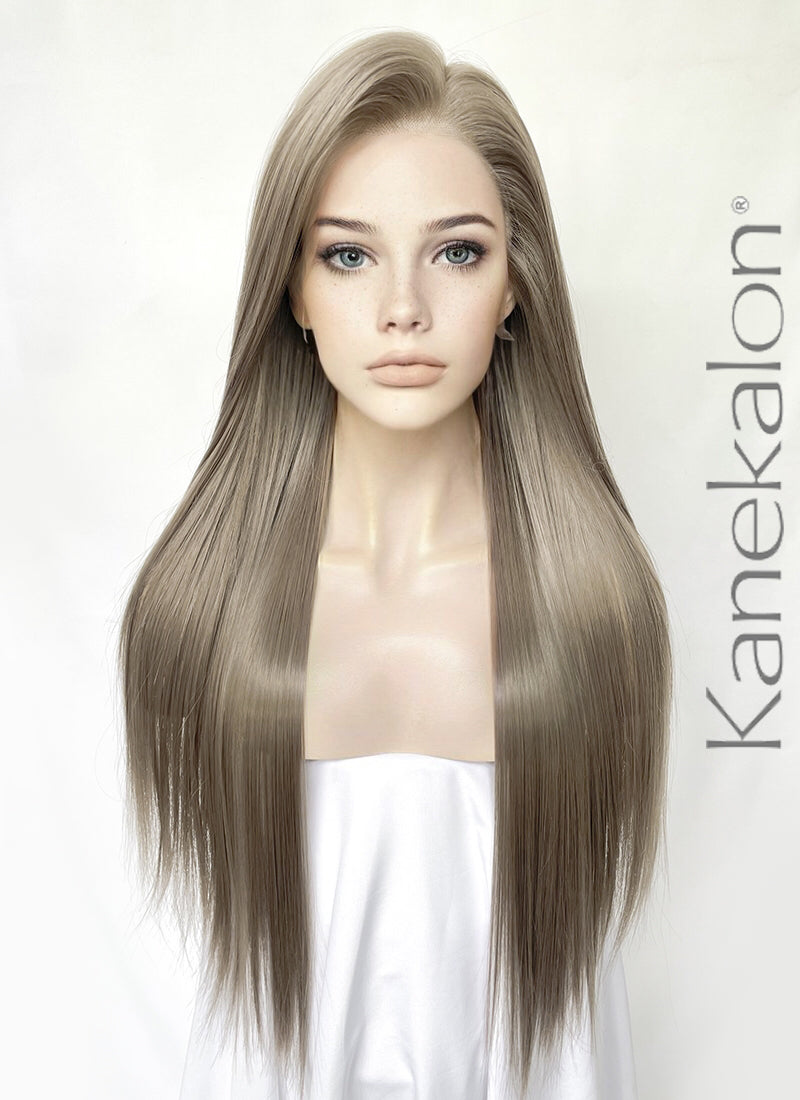 Linen Ash Grey Straight Lace Front Kanekalon Synthetic Wig LF3326