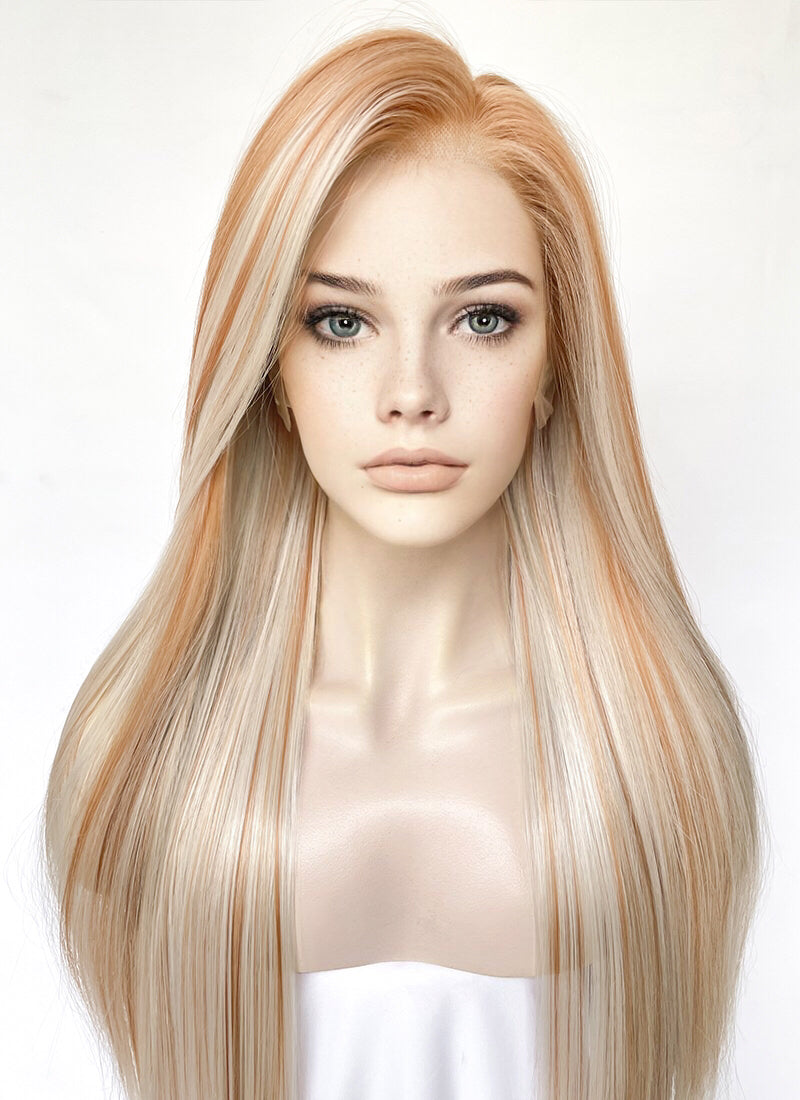 Blonde With Brown Highlights Straight Lace Front Kanekalon Synthetic Hair Wig LF3330