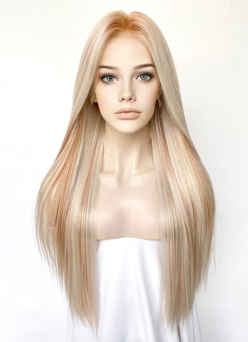 Blonde With Brown Highlights Straight Lace Front Kanekalon Synthetic Hair Wig LF3330