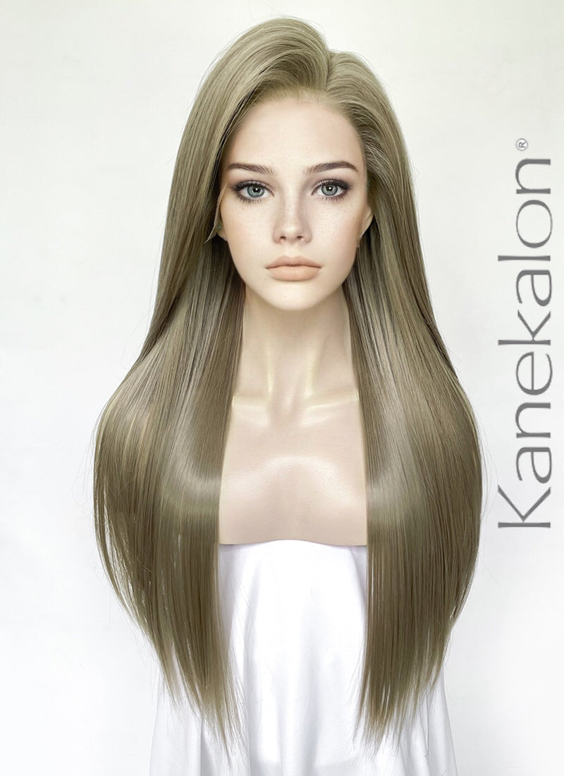 Greenish Grey Straight Lace Front Kanekalon Synthetic Hair Wig LF3346