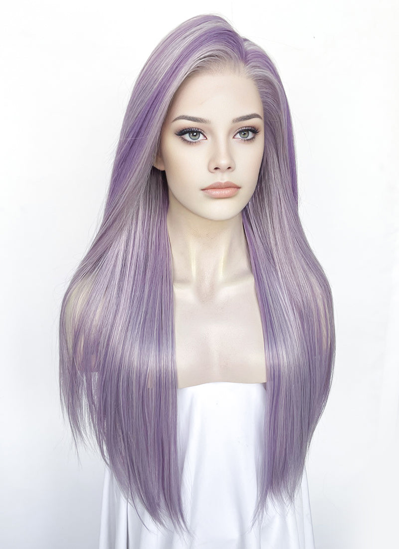 Pastel Mixed Purple Straight Lace Front Kanekalon Synthetic Wig LF3357