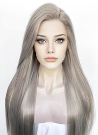 Pastel Blondish Grey Straight Lace Front Synthetic Wig LF3363