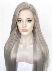 Pastel Blondish Grey Straight Lace Front Synthetic Wig LF3363