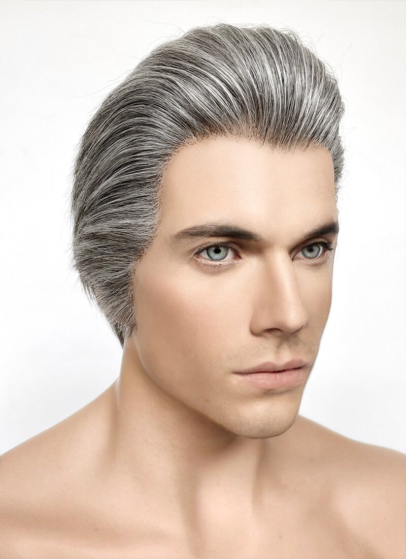 Mixed Grey Straight Lace Front Synthetic Men's Wig LF6010A