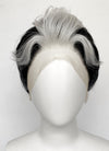 Helluva Boss Blitzo Buckzo Black And  Silver White Money Piece Straight Lace Front Synthetic Men's Wig LF6065