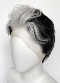 Helluva Boss Blitzo Buckzo Black And  Silver White Money Piece Straight Lace Front Synthetic Men's Wig LF6065