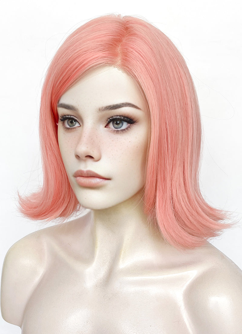 Pink Curtain Bangs Straight Flip Lace Front Synthetic Wig LF6079