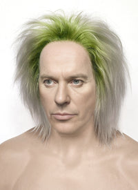 Beetlejuice Grey With Green Roots Wavy Lace Front Synthetic Men's Wig LF6082