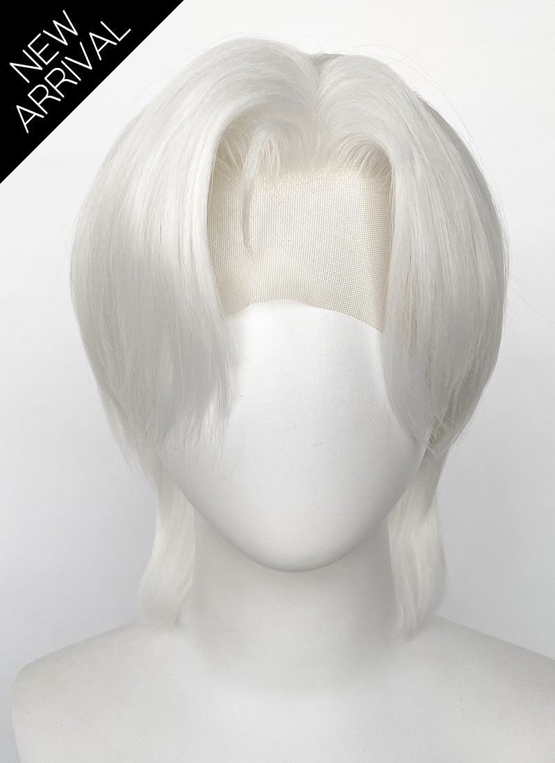 Pure White Straight Lace Front Synthetic Men's Wig LF6086