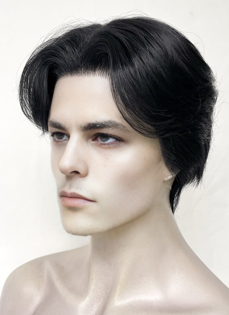 Jet Black Straight Lace Front Synthetic Men's Wig LF6091