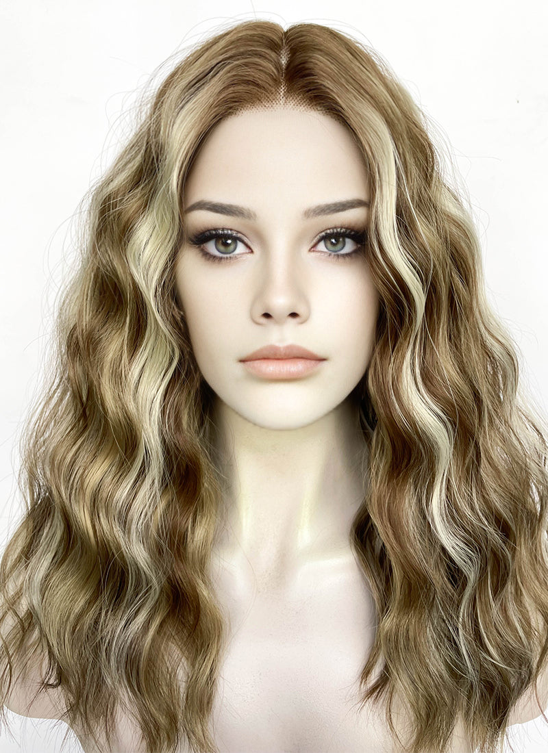 Brown With Blonde Highlights Curly Lace Front Synthetic Wig LF6102