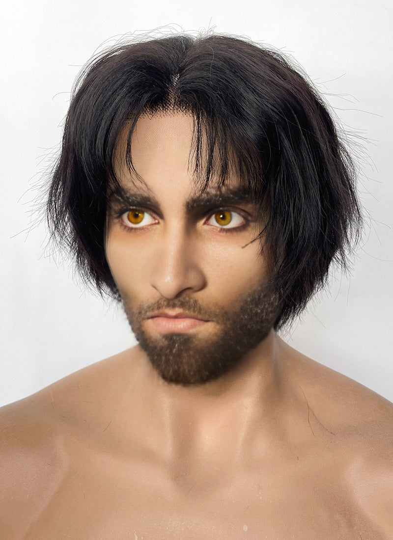 League of Legends LOL Arcane Jayce Talis Natural Black Wavy Lace Front Synthetic Men's Wig LF6106