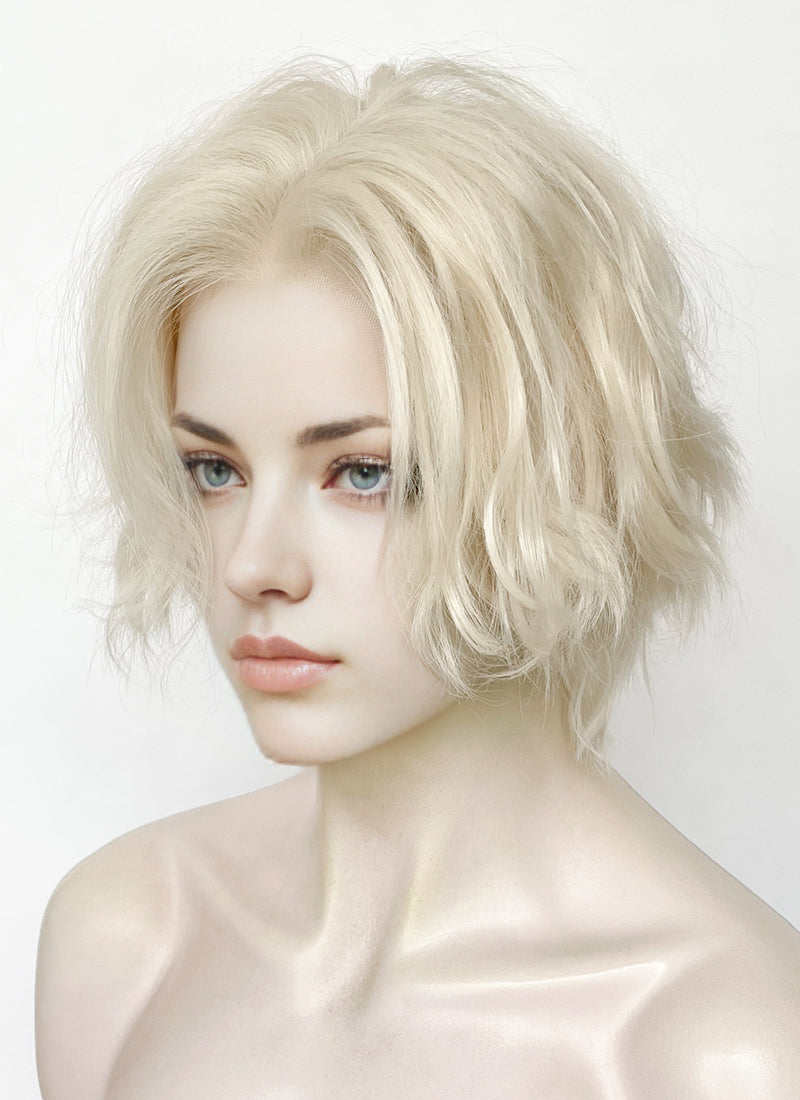 Platinum Blonde Wavy Lace Front Synthetic Men's Wig LF8000