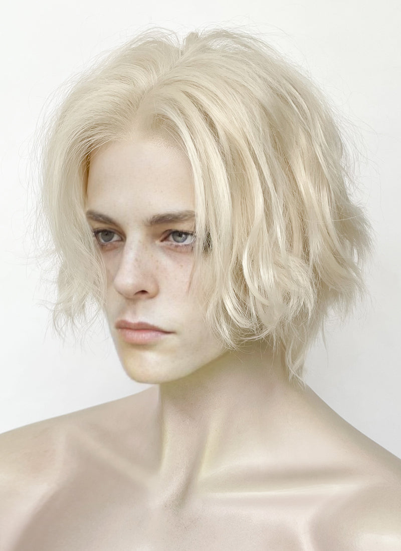 Platinum Blonde Wavy Lace Front Synthetic Men's Wig LF8000