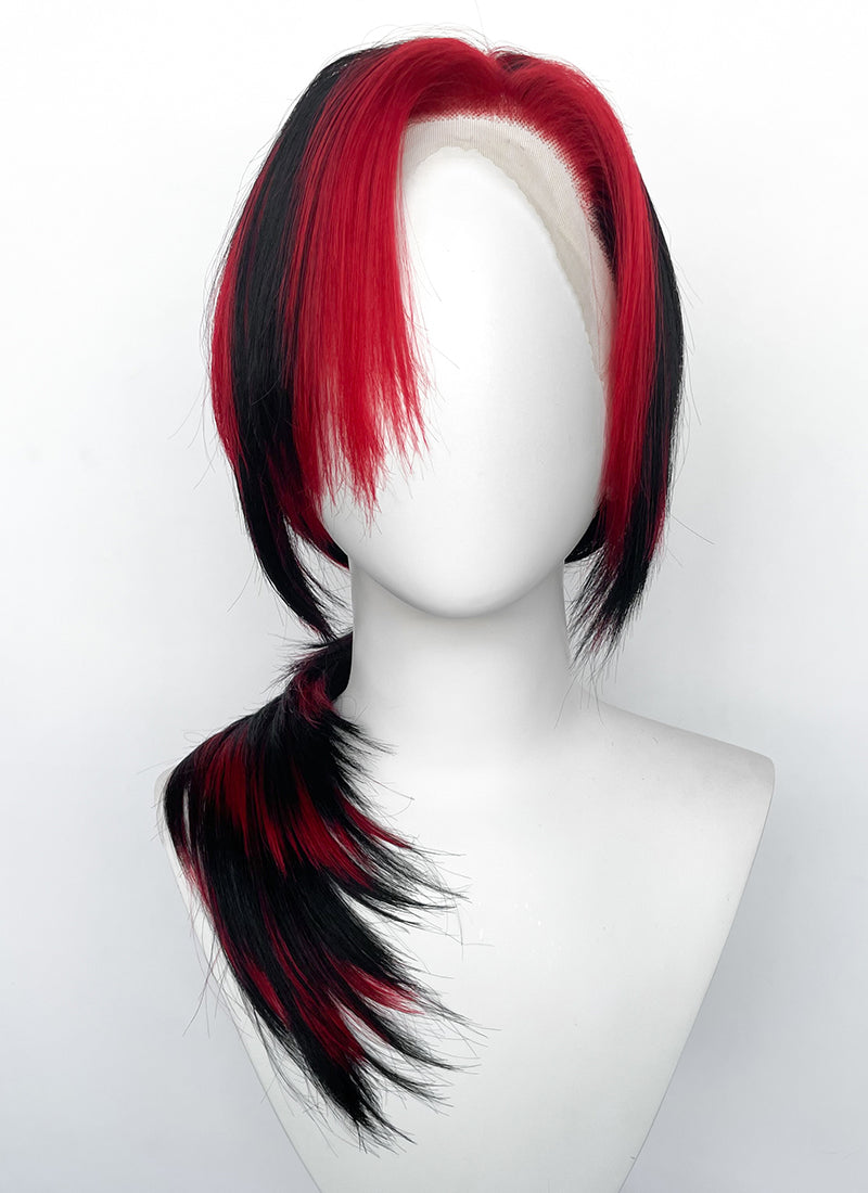 Black Mixed Red Straight Lace Front Synthetic Hair Wig LF8014