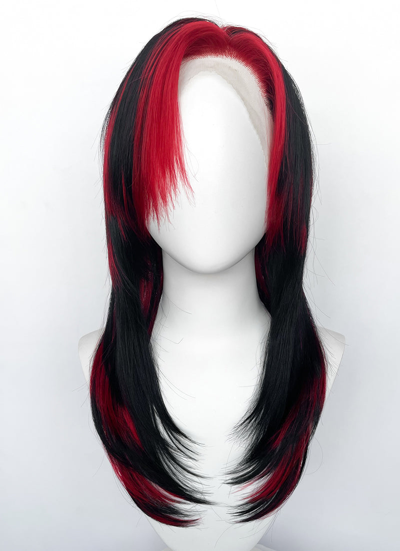 Black Mixed Red Straight Lace Front Synthetic Hair Wig LF8014