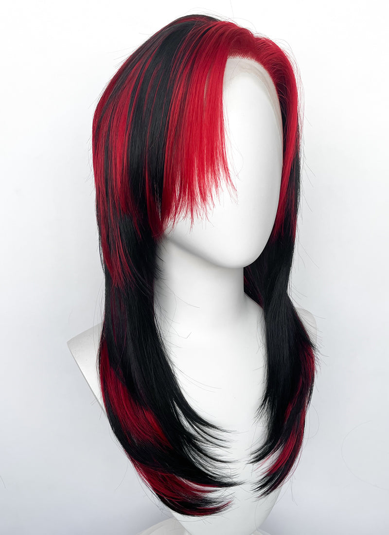 Black Mixed Red Straight Lace Front Synthetic Hair Wig LF8014