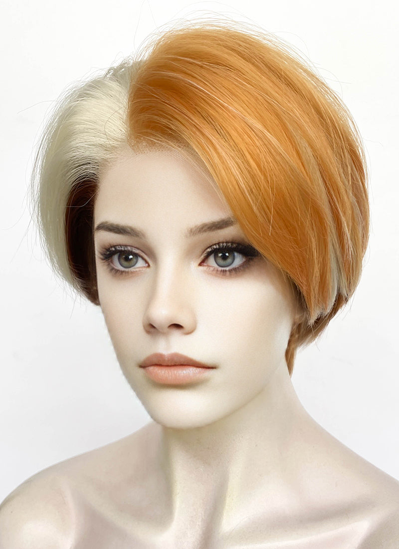 Brown Mixed Blonde Copper Straight Lace Front Synthetic Men's Wig LF8027