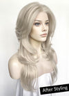 Pastel Blondish Grey Curtain Bangs Straight Lace Front Synthetic Wig LF8028