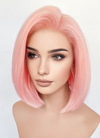 Pastel Pink Straight Bob Lace Front Synthetic Wig LFK5563