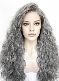 Mixed Dark Grey Curly Lace Front Synthetic Wig LFK5571