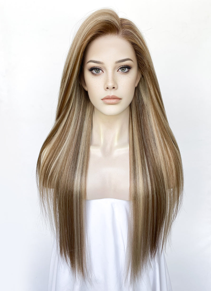 Brown Mixed Blonde Straight  13" x 6" Lace Top Kanekalon Synthetic Wig LFS040