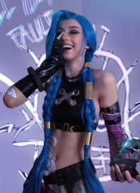 League of Legends LOL Arcane Jinx Turquoise Blue Straight Lace Front Synthetic Wig LN6020