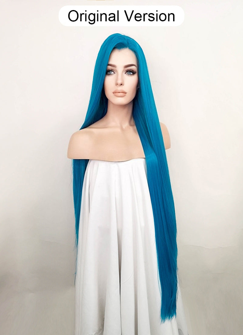 League of Legends LOL Arcane Jinx Turquoise Blue Straight Lace Front Synthetic Wig LN6020