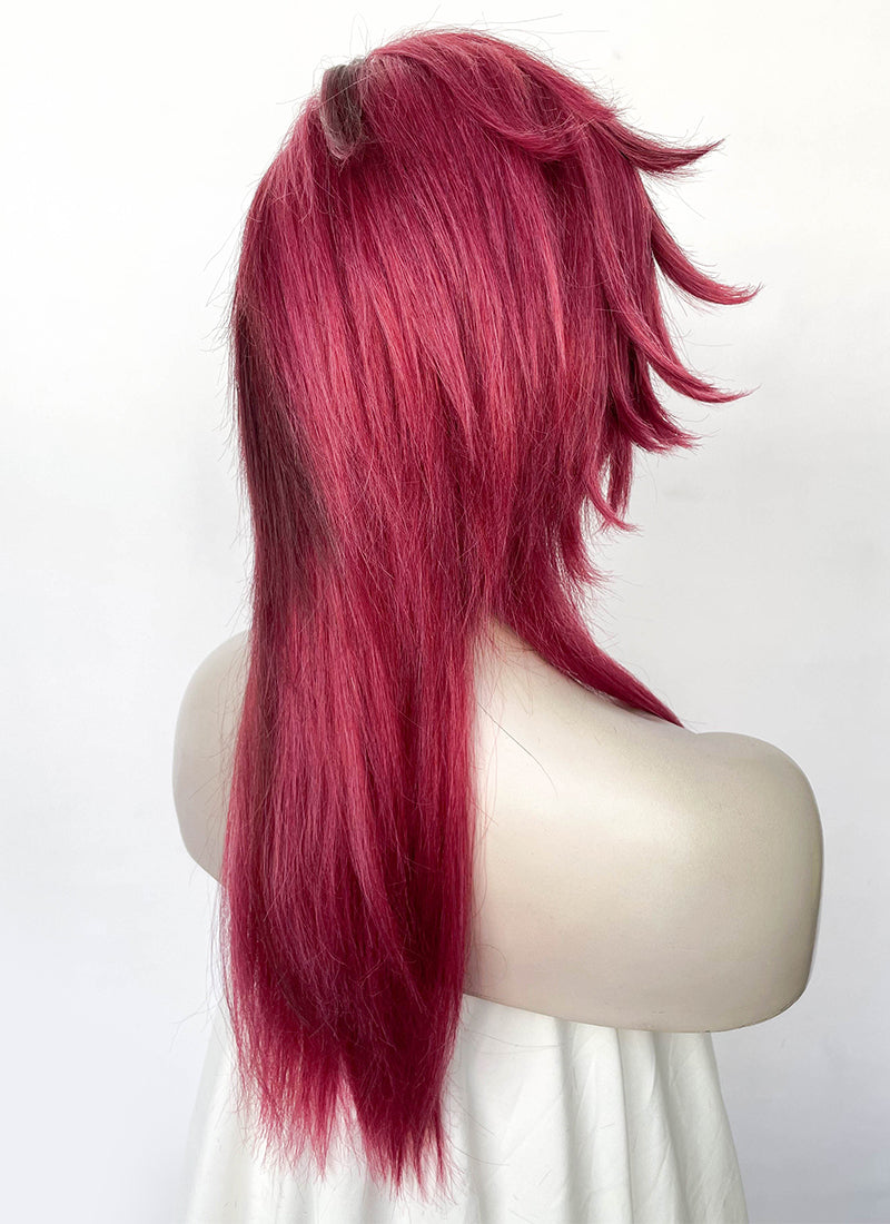 League of Legends LOL Arcane Vi Two Tone Red Straight Lace Front Synthetic Wig LN6041A