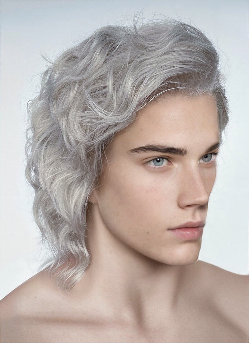 Light Grey Wavy Lace Front Synthetic Men s Wig LW4020